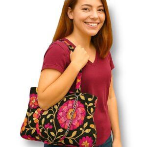 Vera Bradley Multicolor Suzani Floral Quilted Shoulder Bag Cotton Chain Strap